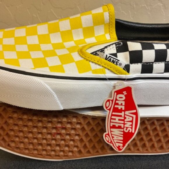 Vans Slip On Yellow Black Checker Sneaker Shoes Canvas Shoe Women Size 8 NEW - Picture 1 of 3